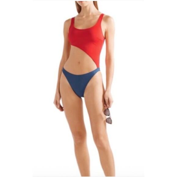 SOLID + STRIPED Jourdan Two Tone Swimsuit Womens New XS - Picture 1 of 12